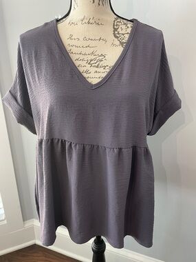 entro Slate Purple V-Neck Babydoll Blouse